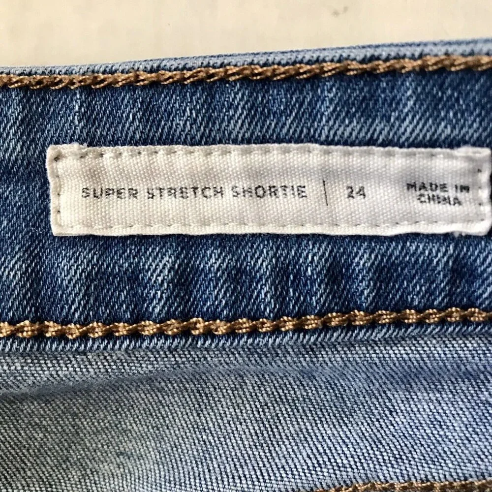 Women's PacSun‎ Distressed Super Stretch Shortie Denim Blue Jean Shorts Size 24